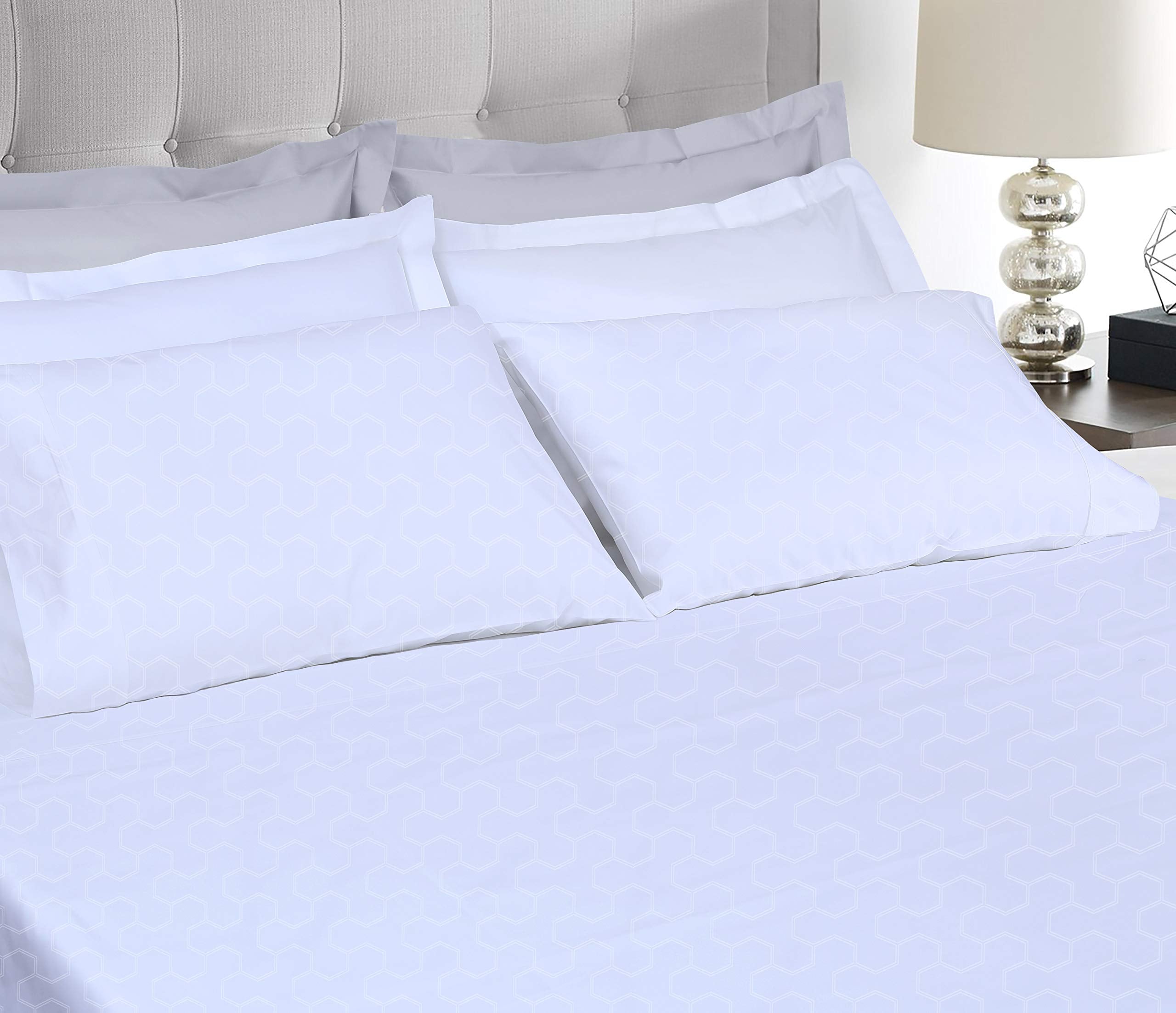Threadmill 500 Thread Count Queen Size Sheets 4 Pc Luxury Cotton Bedding Set, Jacquard Floria Hotel White, Silky Smooth Sheets W