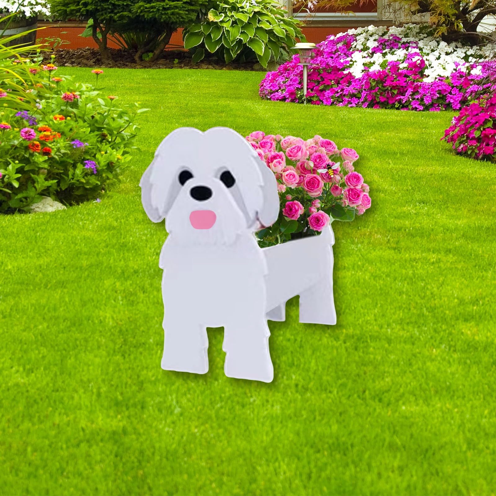 Strolfay Shih Tzu White Dog Planter Plant Pots,Cute Garden Dog Flower Planter,Dog Planters Birthday Gifts For Women,Office,Indoo