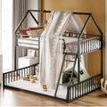 LIKIMIO Bunk Bed Twin Over Full Size, House Bunk Bed Frame with Ladder and Guardrail, House Shaped with Metal Slats Support No B