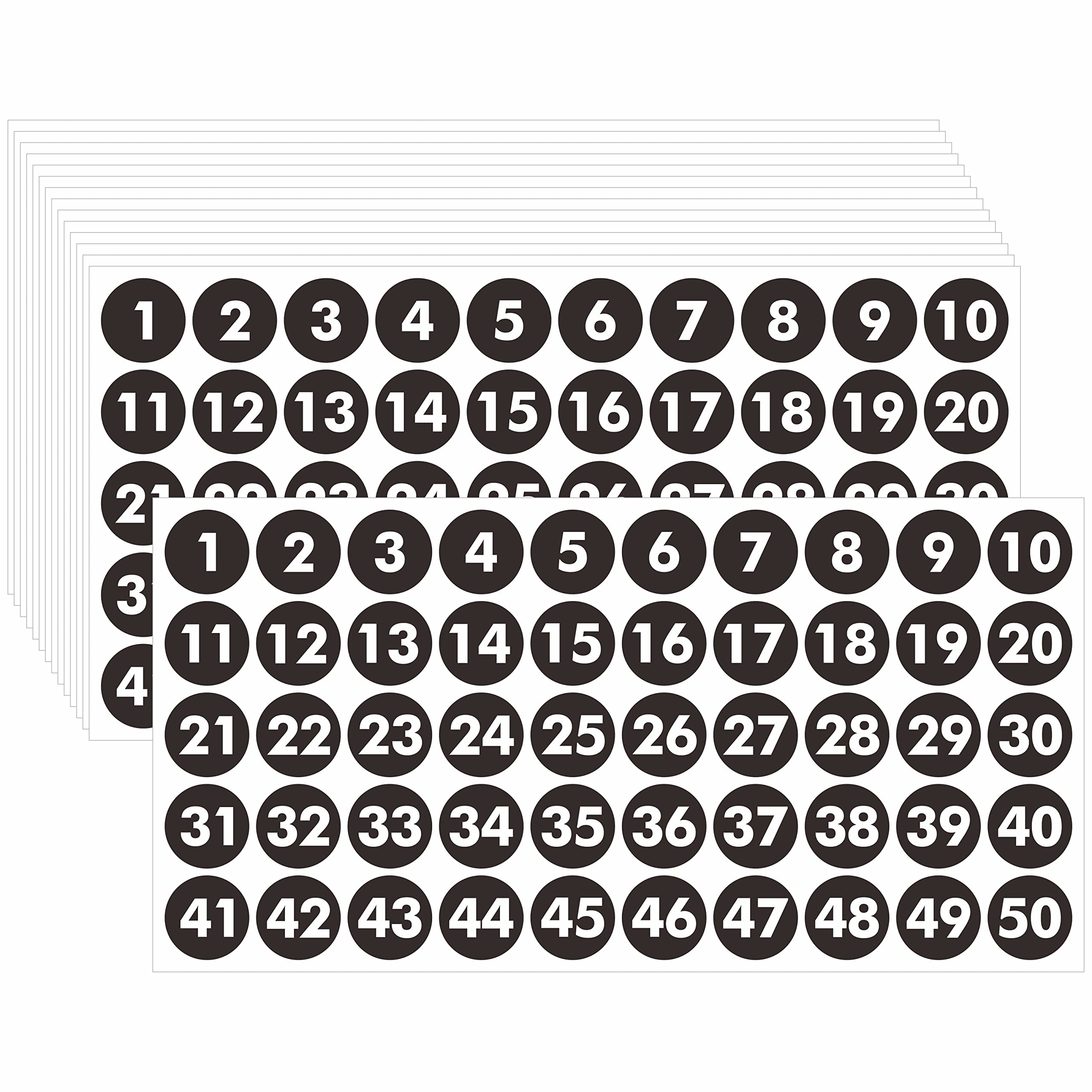 750 Pcs Round Number Sticker, 15 Sheets Consecutive Black Vinyl Number Labels 1-50 Self-Adhesive Dot Number Stickers For Indoor,