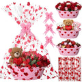 Newtay 3 Set Valentine's Gift Basket Empty Include Pink Woven Baskets Gift Bags Bows Decorative Valentine Heart Basket with Hand
