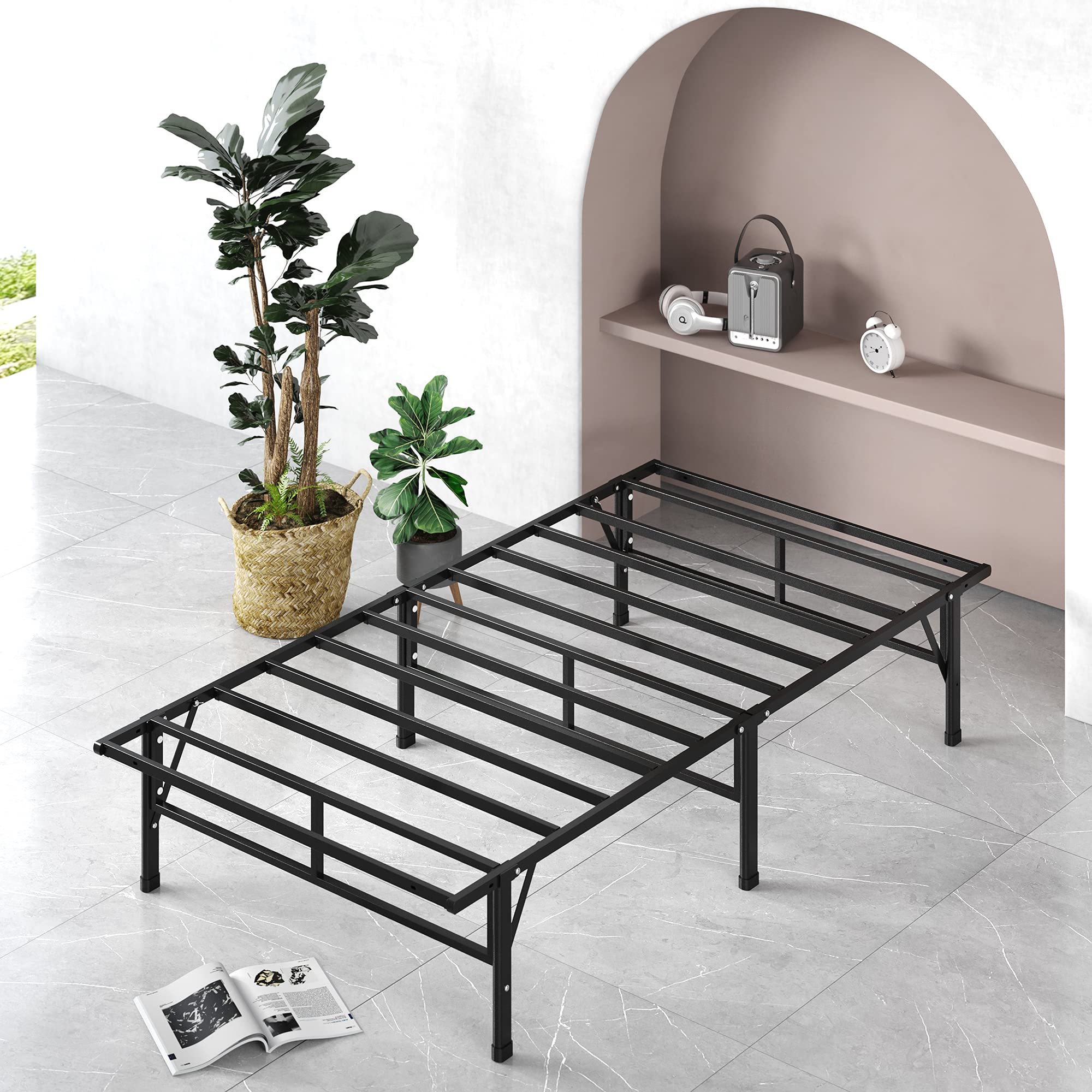 Zinus Smartbase Compack Mattress Foundation, 14 Inch Metal Bed Frame, No Box Spring Needed, Sturdy Steel Slat Support, Twin Xl