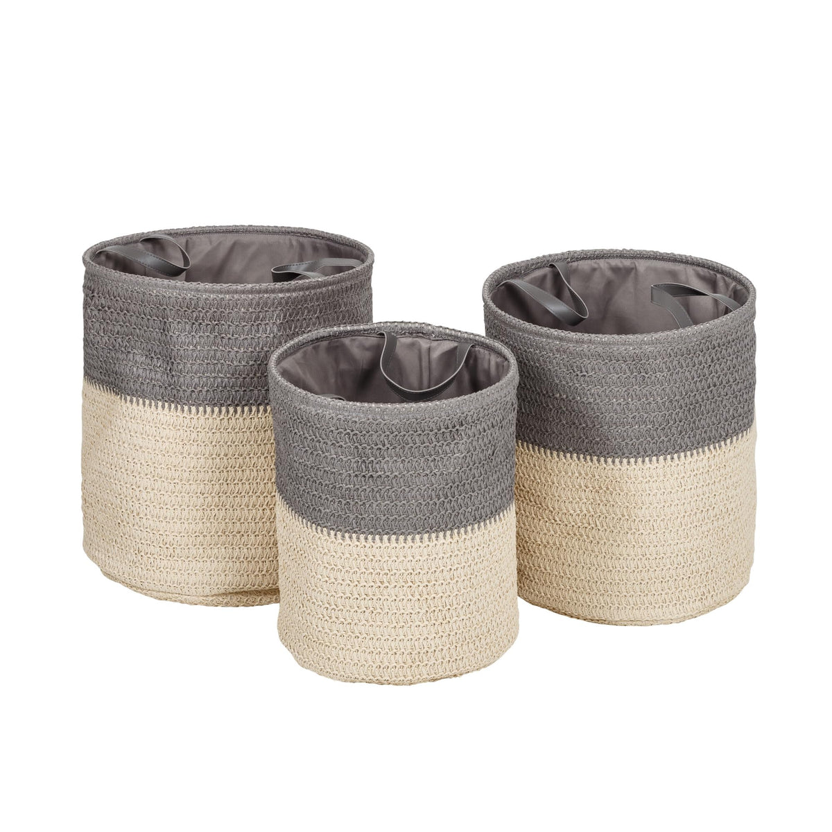 HoneyCanDo Set of 3 Flexible Laundry Baskets with Handles, Gray/Natural HMP09574 Natural, 30 lbs