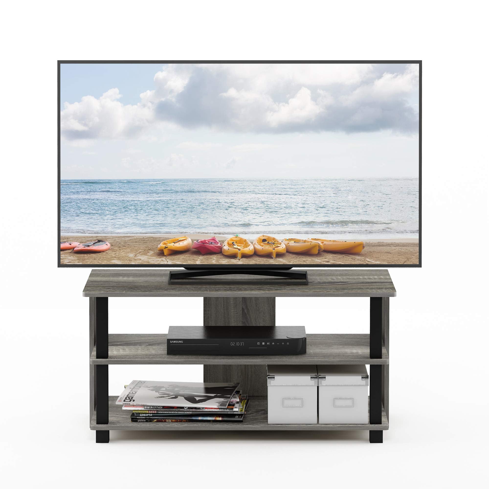 Furinno Sully 3-Tier Stand for TV up to 40, French Oak Grey/Black