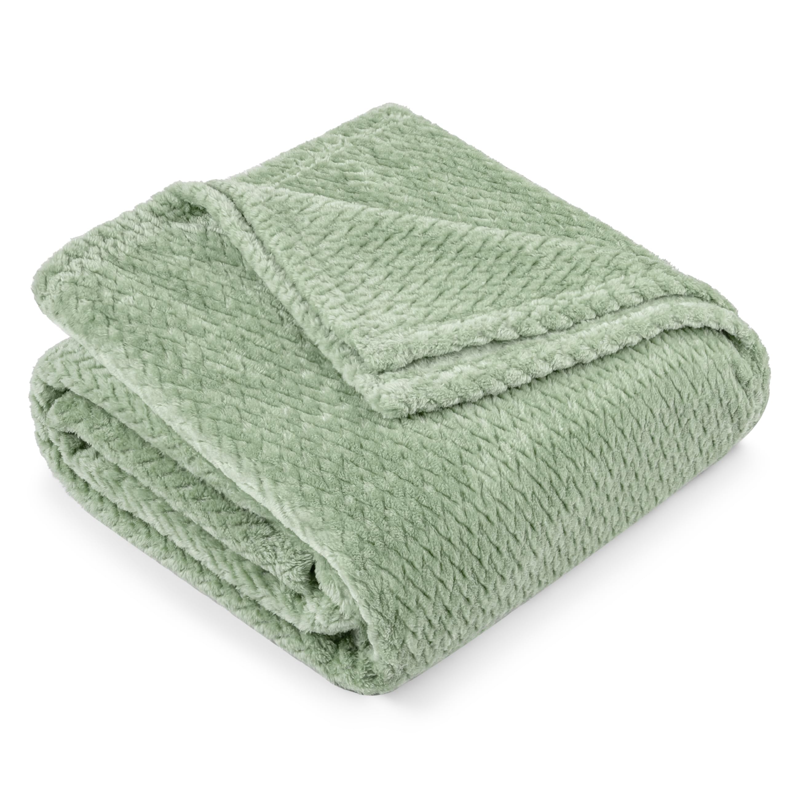 Pavilia Soft Fleece Light Green Throw Blanket For Couch, Lightweight Plush Warm Blankets For Bed, Fuzzy Cozy Flannel Blanket Thr