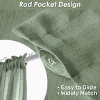 Melodieux Sage Green Semi Sheer Curtains 96 Inches Long For Living Room, Bedroom Faux Linen Texture Rod Pocket Privacy Sheer Dra