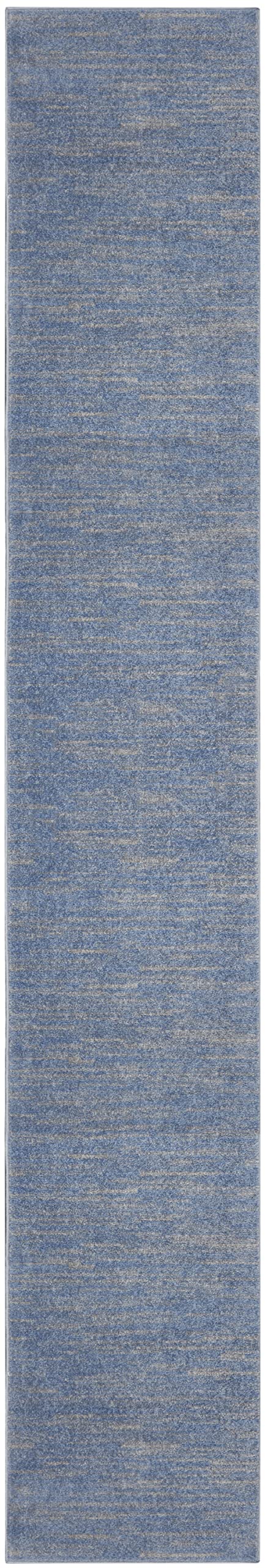 Nourison Essentials Solid Indoor/Outdoor Blue/Grey 2'2' X 20 Area Rug, Easy Cleaning, Non Shedding, Bed Room, Living Room, Dining Room, Deck, Patio, Backyard (2X20)