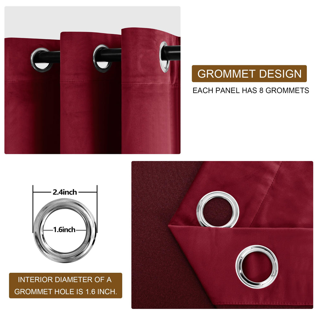 Dwcn Wine Red Blackout Velvet Curtains Tieable Grommet Thermal Insulated Christmas Holiday Decorative Backdrops For Living Room