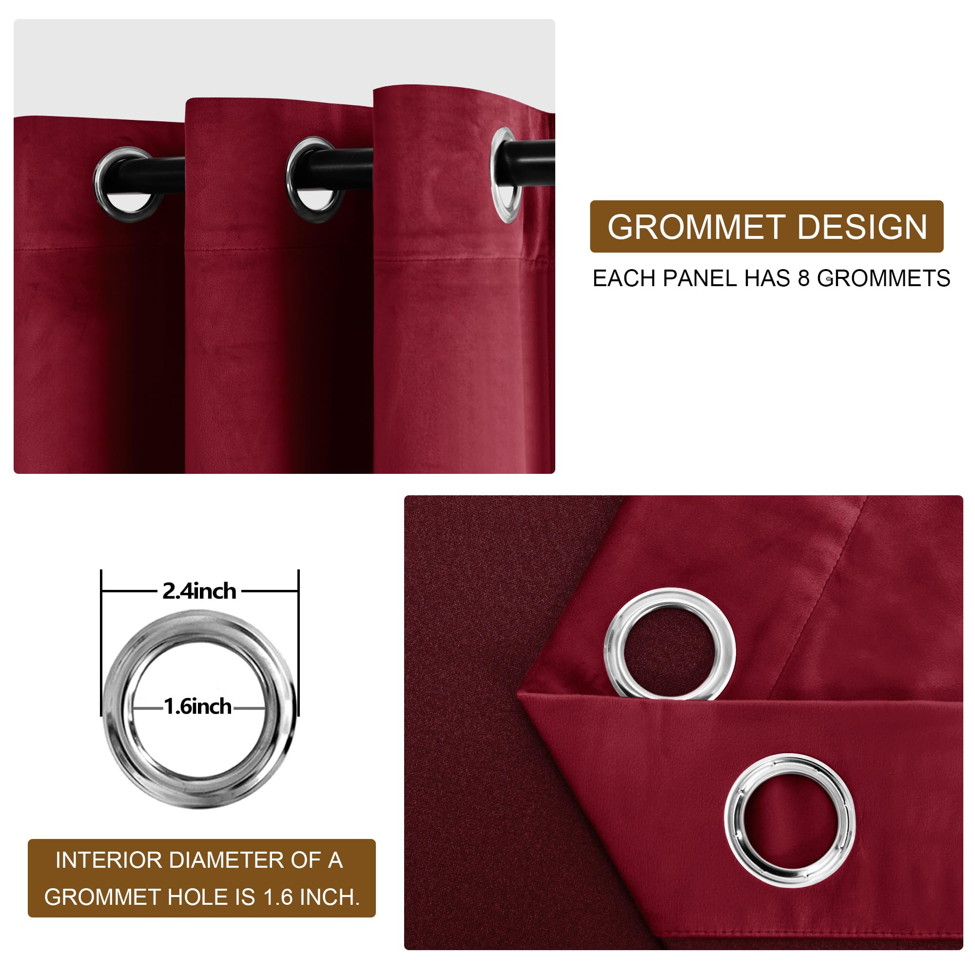 Dwcn Wine Red Blackout Velvet Curtains Tieable Grommet Thermal Insulated Christmas Holiday Decorative Backdrops For Living Room