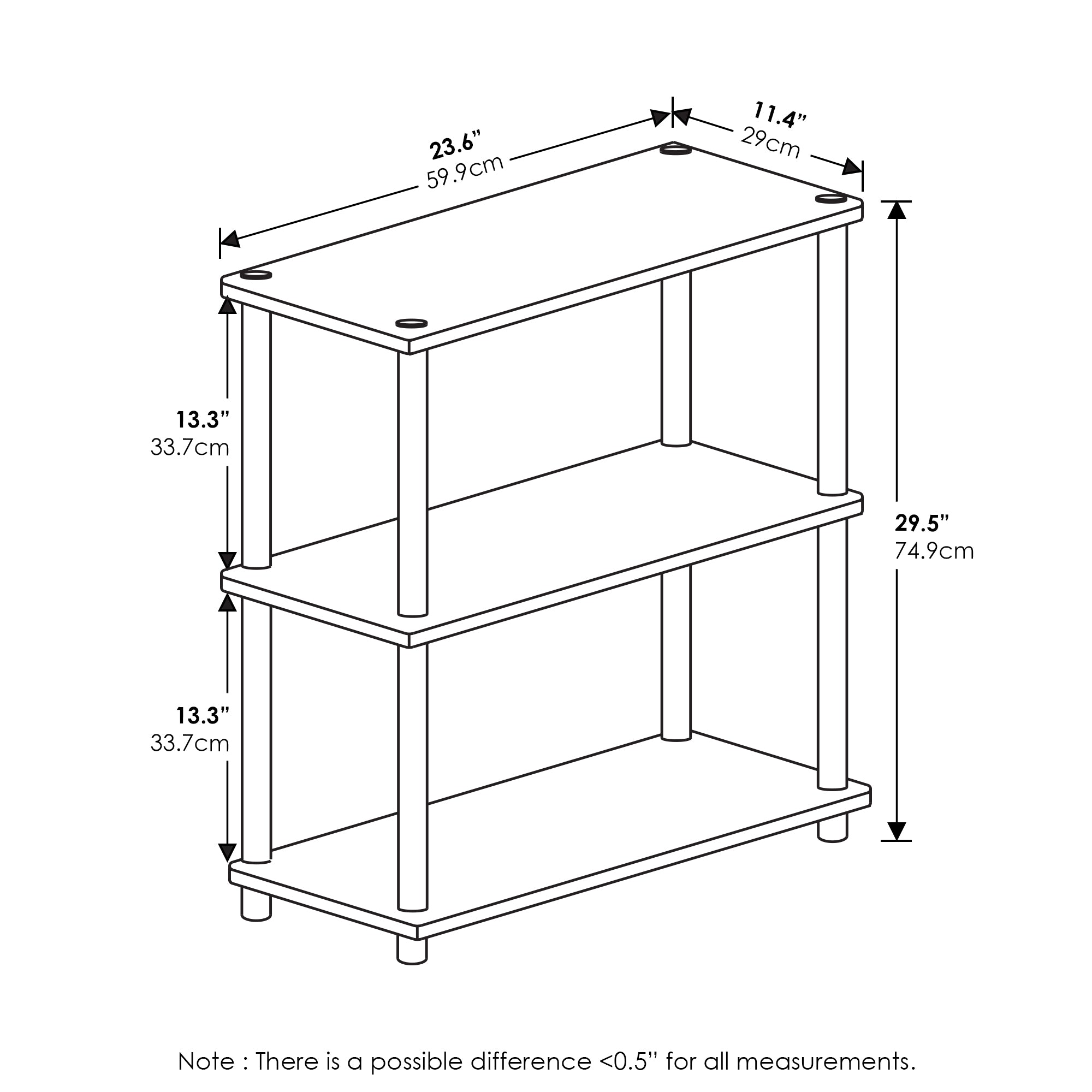Furinno Turn-N-Tube Display Rack, 3-Tier Single, French Oak Grey/ Black