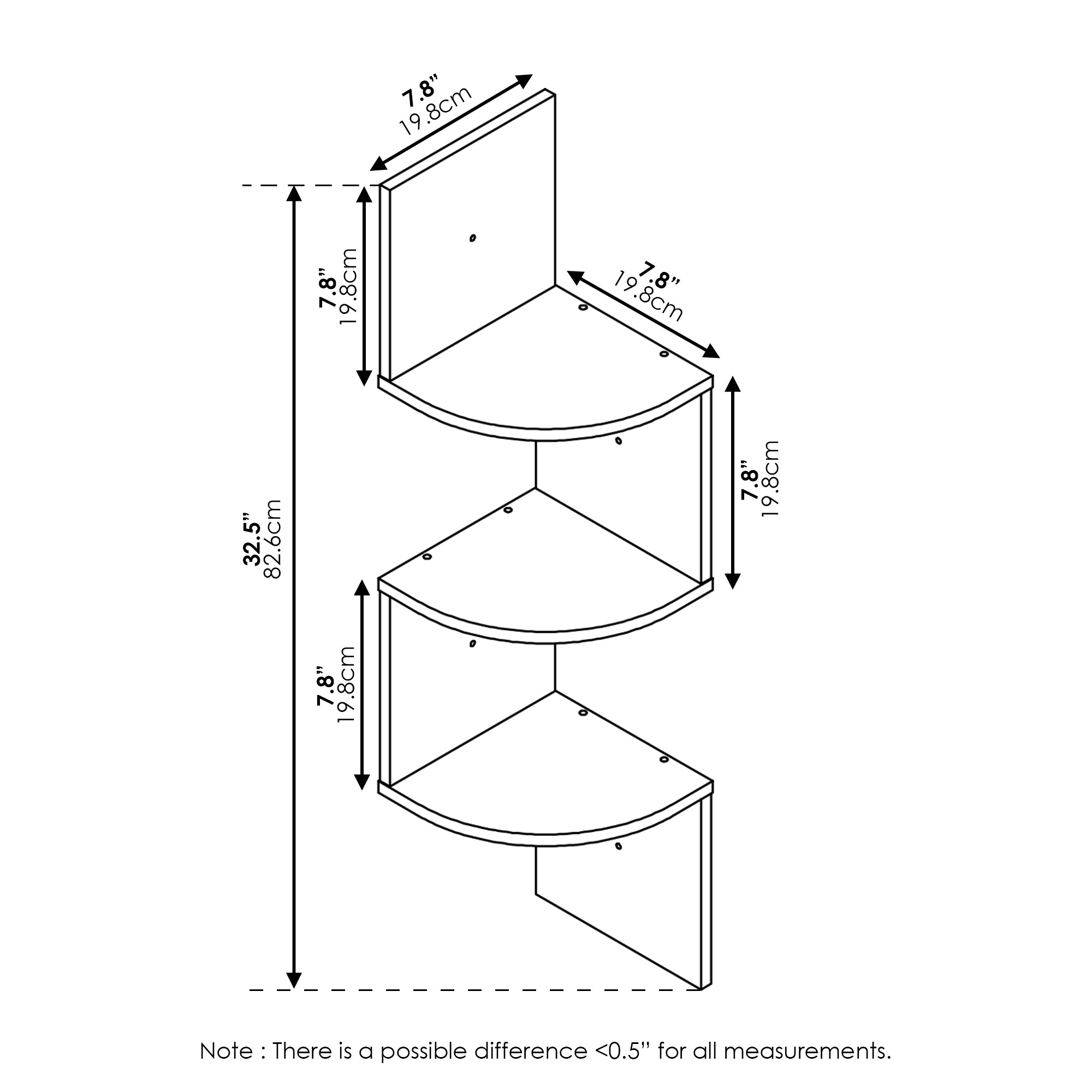 Furinno Rossi Wall Mount Floating Corner Shelf, 3-Tier Radial Set Of 2, Espresso