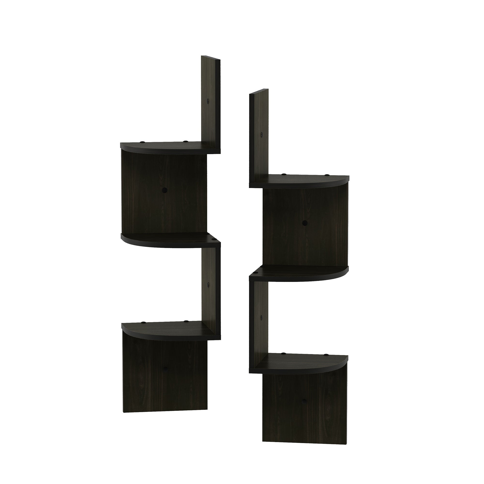 Furinno Rossi Wall Mount Floating Corner Shelf, 3-Tier Radial Set Of 2, Espresso
