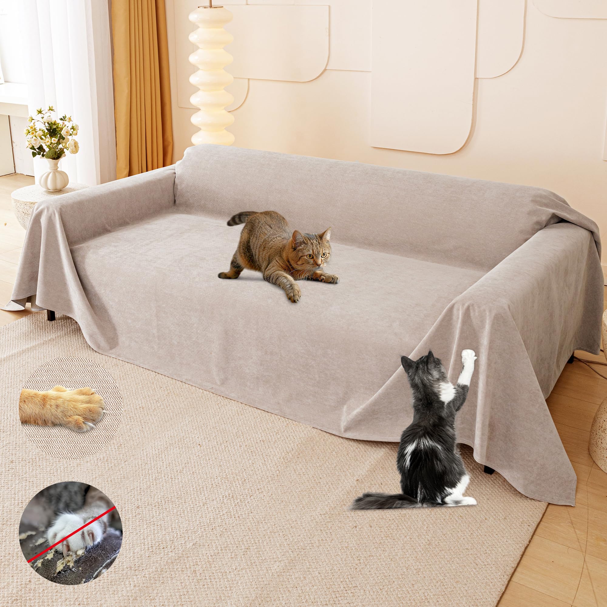Cat Scratch Furniture Protector - Anti-Slip, Waterproof Sofa Cover to Keep Cats Off, Pet-Friendly Couch Protectors for 3 Cushion