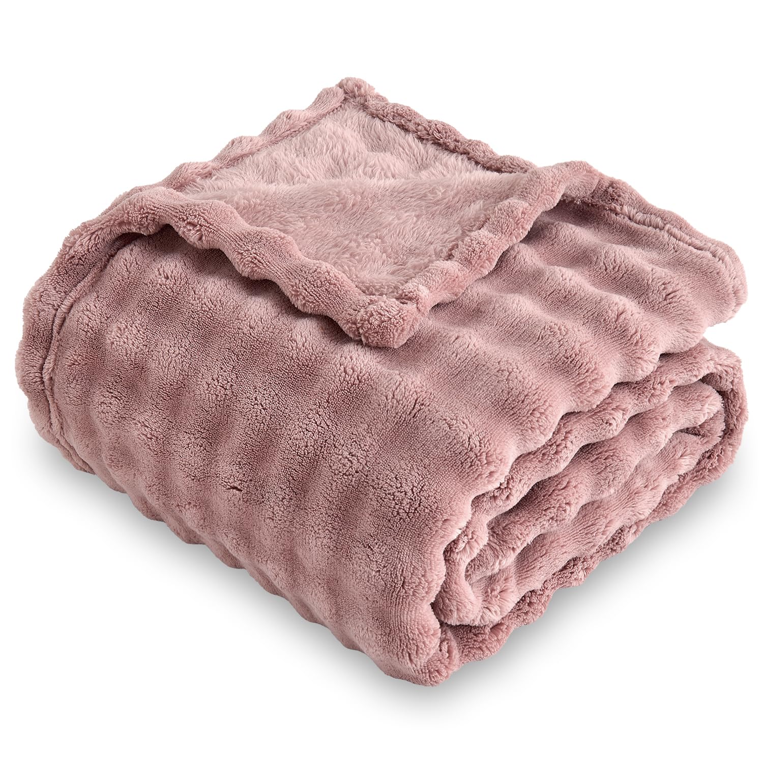 Sochow Dusty Pink Bubble Fleece Blanket For Couch, Super Soft Cozy Cute Throw Blanket For Women, Decorative Fuzzy Flannel Blanke