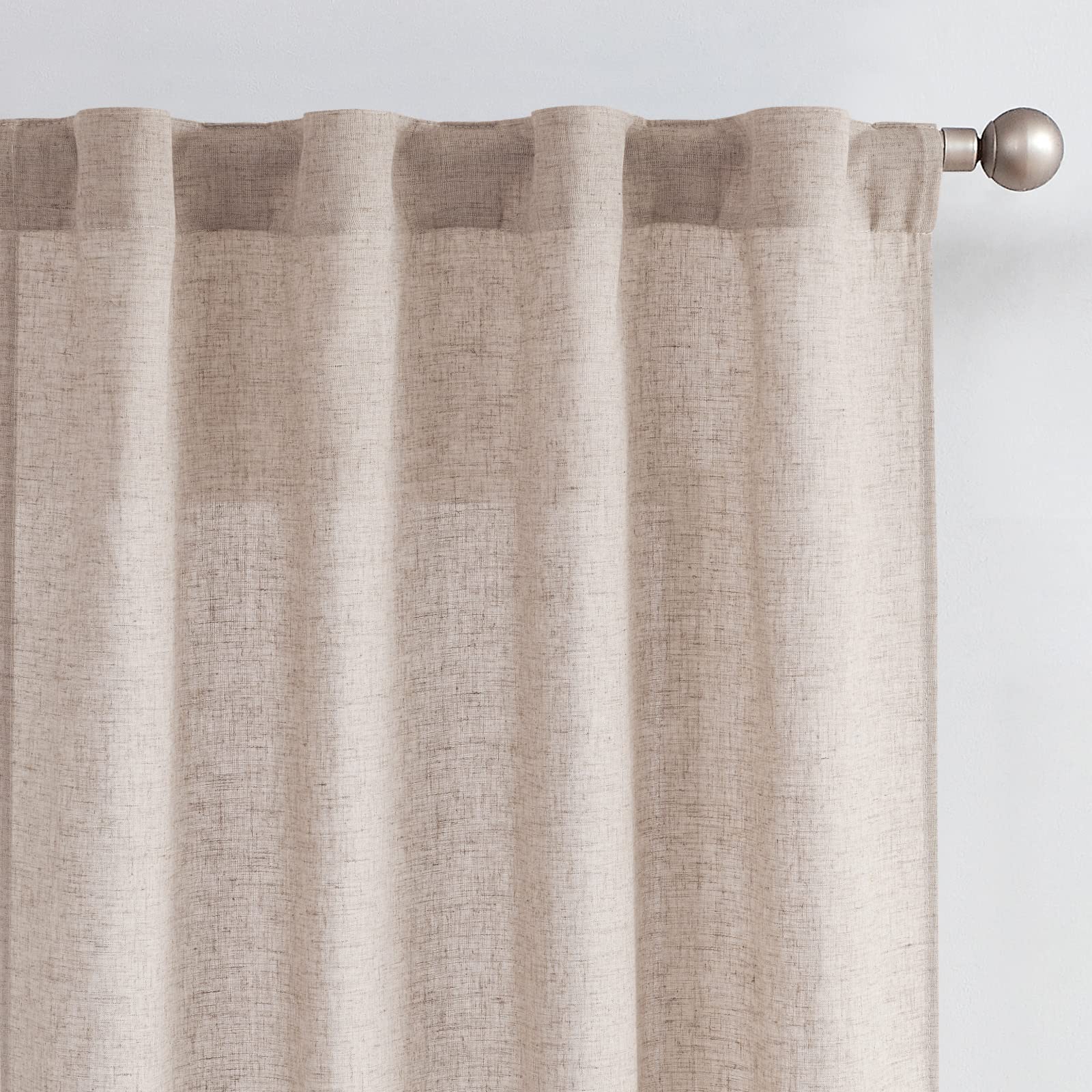 Jinchan Linen Blend Curtains 96 Inches Long For Living Room Farmhouse Rod Pocket Back Tab Light Filtering Window Drapes For Bedroom Curtains Taupe 2 Panels