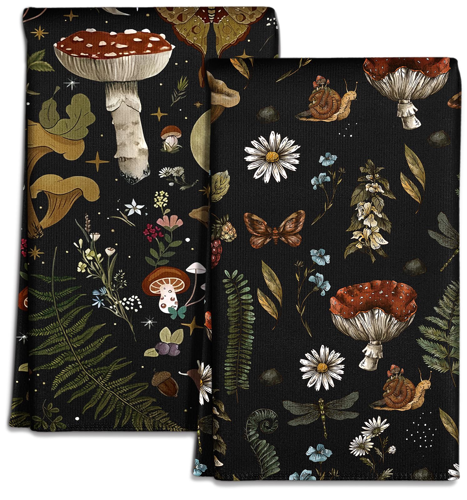Miss Adola Microfiber Kitchen Towels - Set of 2 Dish Towels for Kitchen 18 x 26 Inch Home Decoration Black Mushroom Cute Spring 