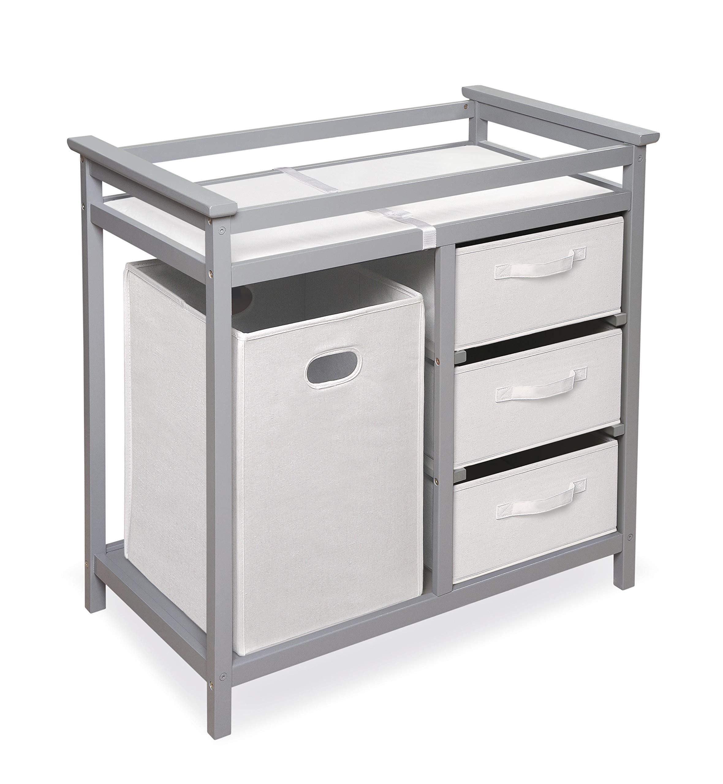 Badger Basket Modern Baby Changing Table - Portable Diaper Station with 3 Drawers Pad & Hamper - Storage Organizer for Baby Diap
