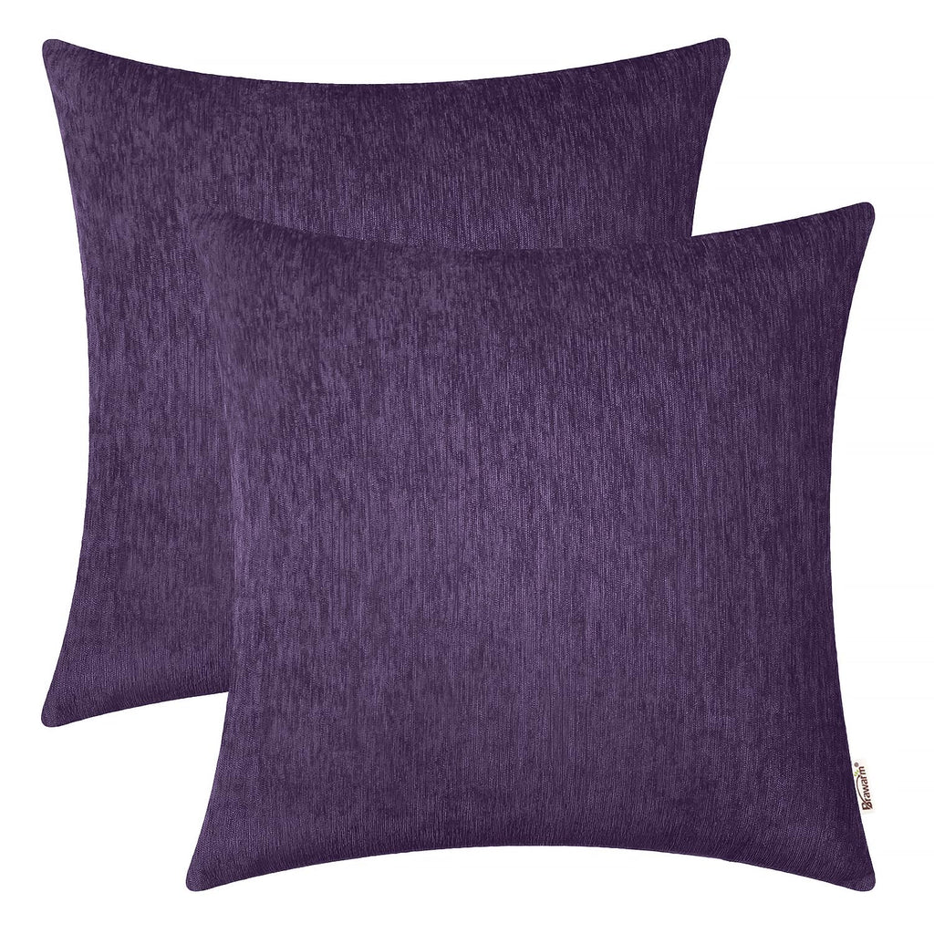 BRAWARM Chenille Throw Pillow Covers 22x22 Inches - Purple Chenille Pillow Covers Pack of 2, Solid Dyed Soft Chenille Pillow Cas