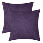 BRAWARM Chenille Throw Pillow Covers 22x22 Inches - Purple Chenille Pillow Covers Pack of 2, Solid Dyed Soft Chenille Pillow Cas