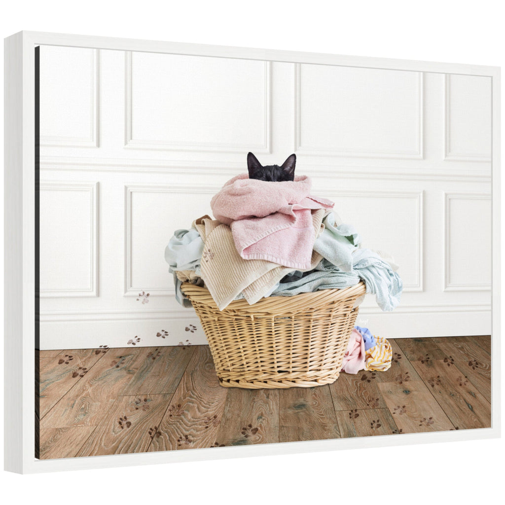 Sylvie Cat in a Basket Traditional Laundry Framed Canvas by Amy Peterson
