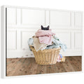 Sylvie Cat in a Basket Traditional Laundry Framed Canvas by Amy Peterson