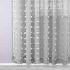 Koufall Grey Textured Sheer Curtains 96 Inches Long For Living Room Pom Pom Boho Fluffy Furry Back Tab Ceiling To Floor Length R