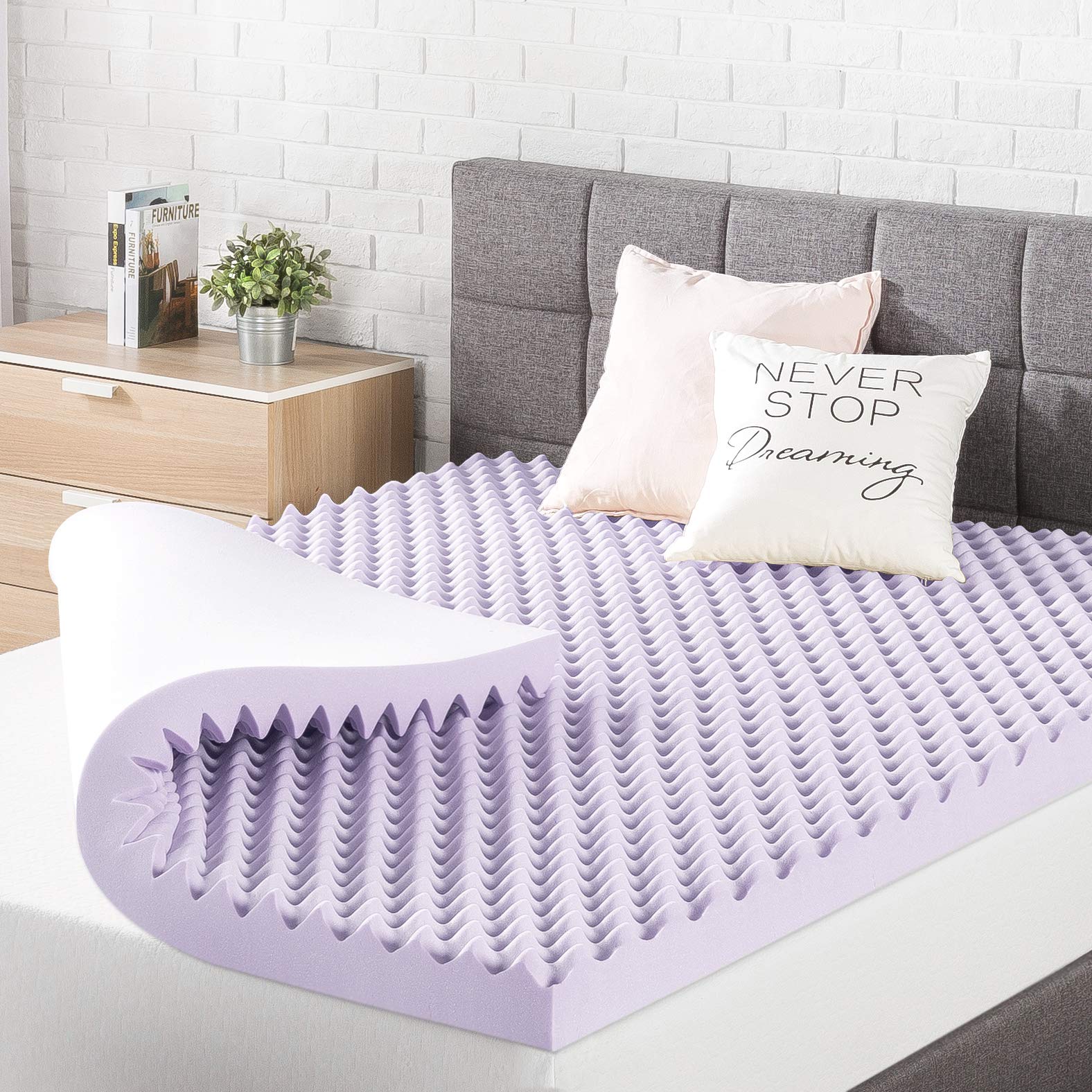 Best Price Mattress 3 Inch Egg Crate Memory Foam Mattress Topper With Soothing Lavender Infusion, Certipur-Us Certified, Twin