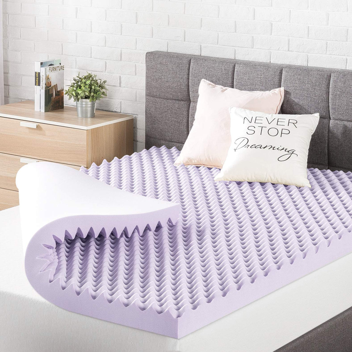 Best Price Mattress 3 Inch Egg Crate Memory Foam Mattress Topper With Soothing Lavender Infusion, Certipur-Us Certified, Cal Kin