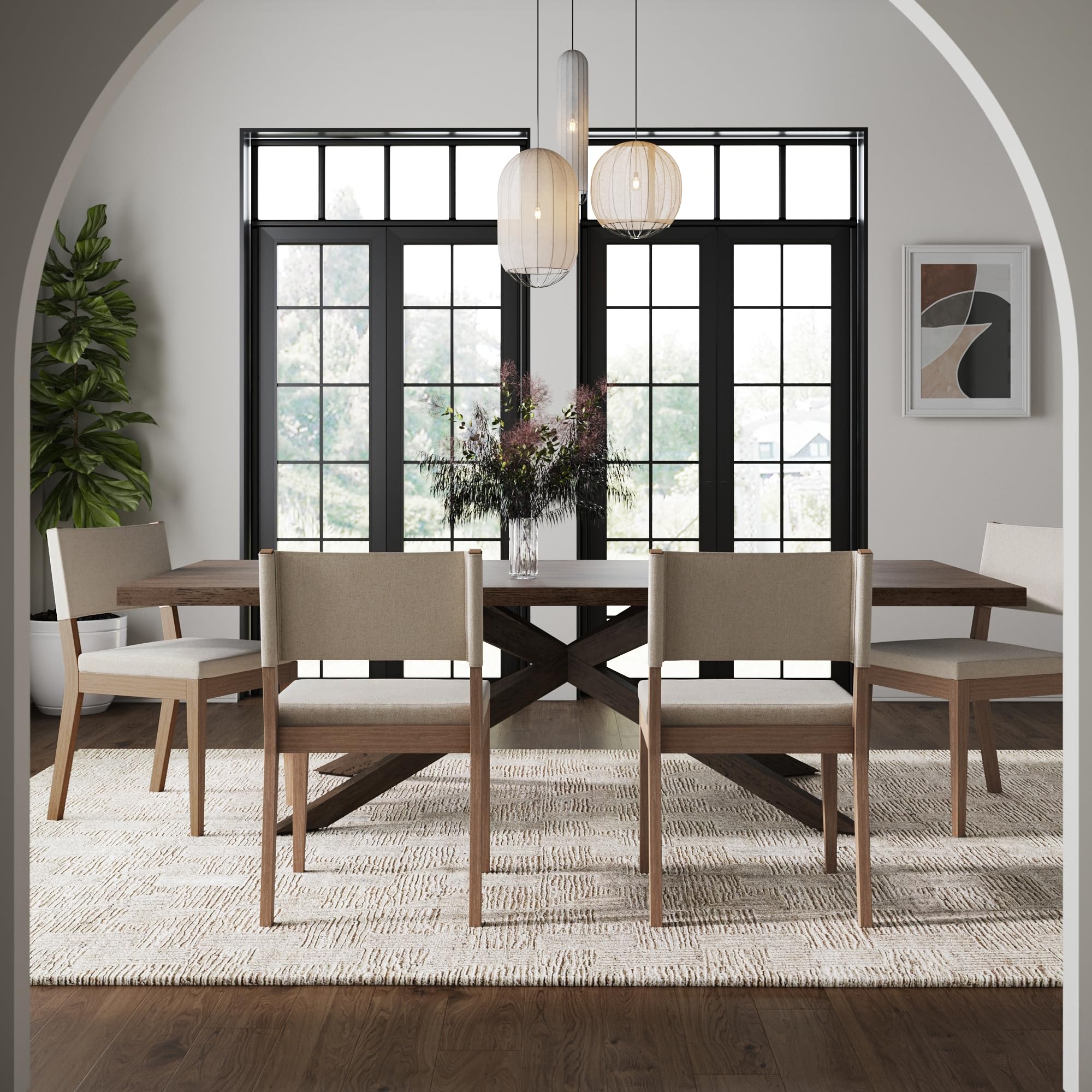 Nathan James Linus Modern Upholstered Dining Chair With Solid Rubberwood Legs In A Wire-Brushed Light Brown Finish, Natural Flax/Brown