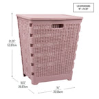Mind Reader 61L Foldable Laundry Hamper, Clothes Basket, Lid, Wicker Design, Plastic, 18''L X 14.5''W X 21.25''H, Pink