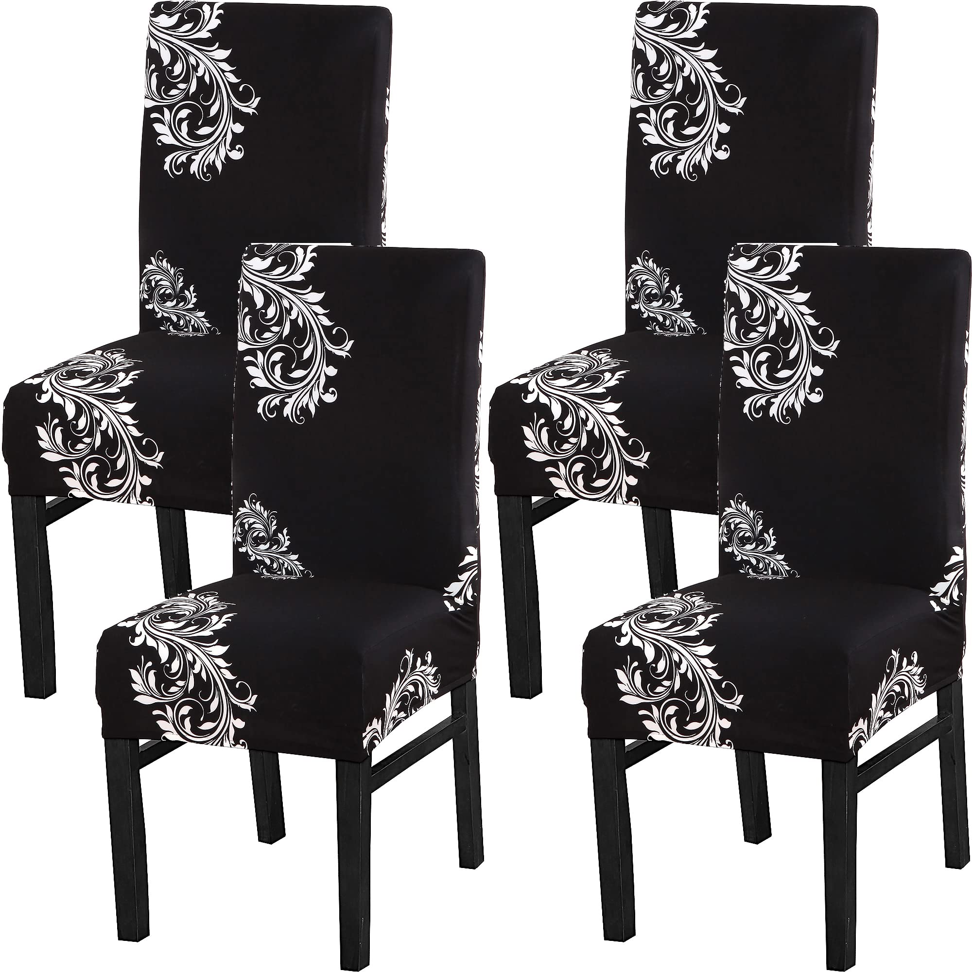Yiaizhuo Chair Covers For Dining Room Set Of 4 Pack Slipcovers High Back Chairs Cover Stretch Slipcover Black Wing