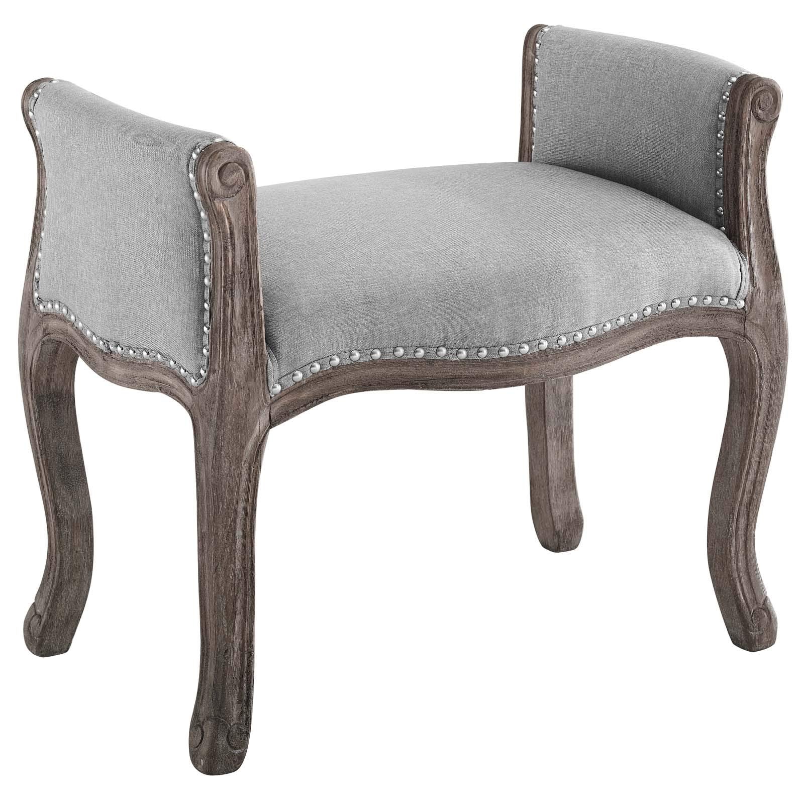 Modway Avail Vintage French Upholstered Fabric Entryway Bench In Light Gray