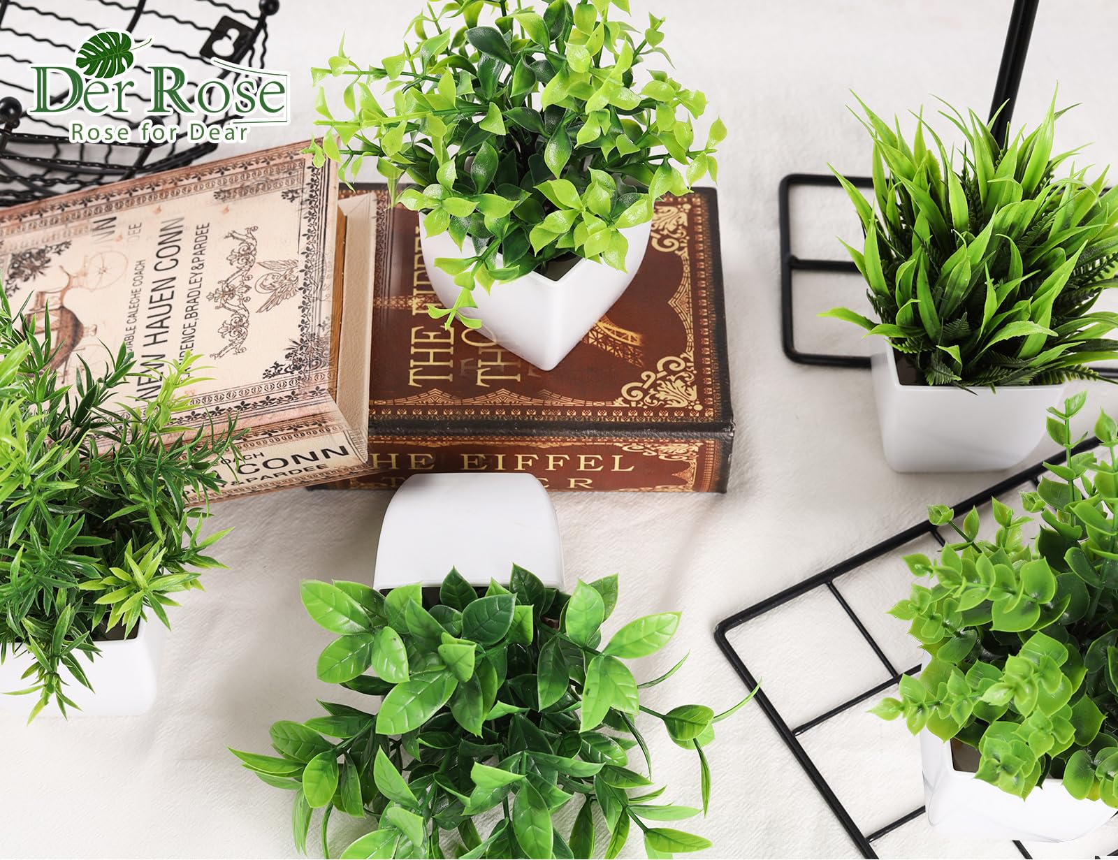 Der Rose 6 Pack Small Fake Plants Artificial Plants In Pots For Home Bthroom Bedroom Living Room Decor Indoor(Green)