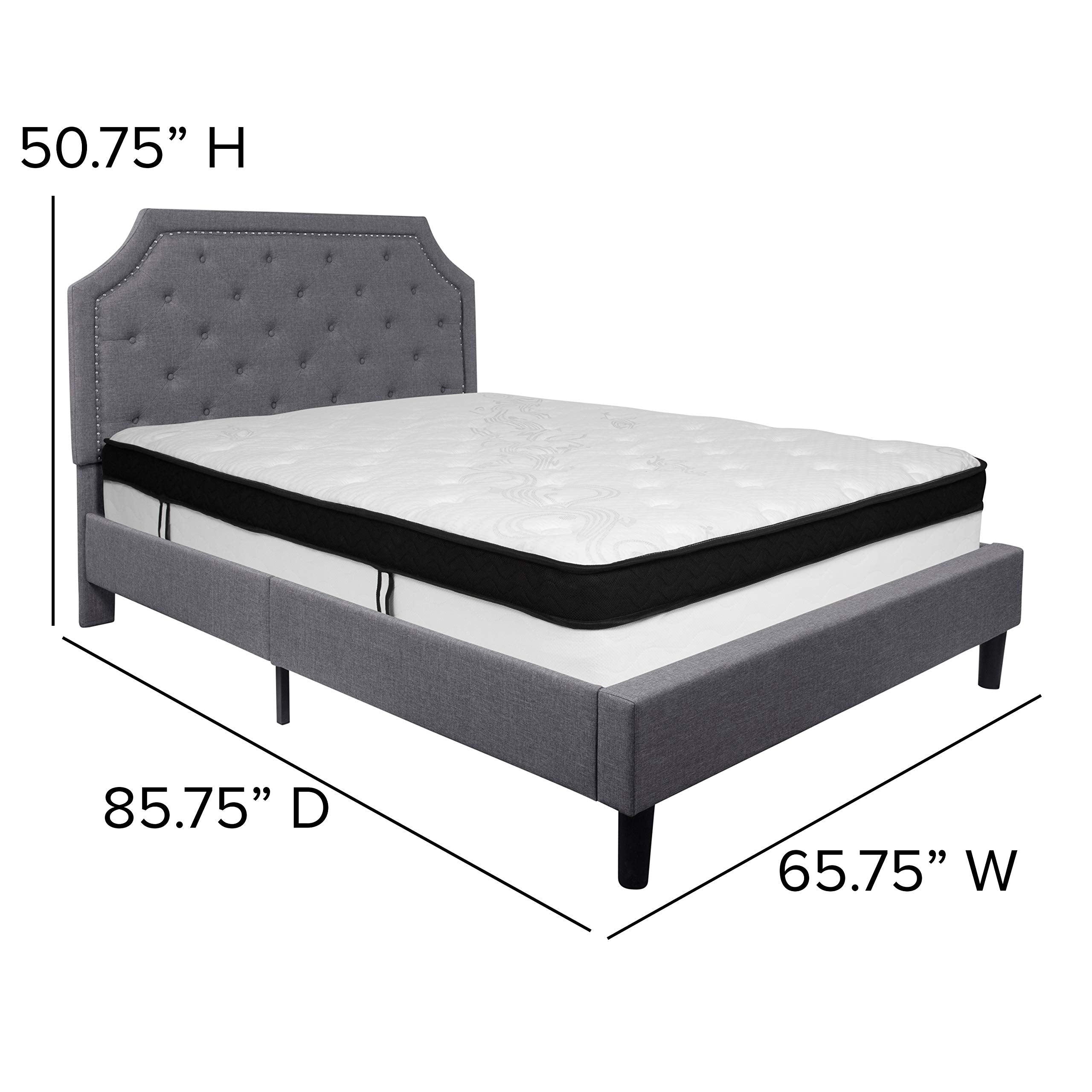 Flash Furniture Brighton Queen Size Tufted Upholstered Platform Bed In Light Gray Fabric With Memory Foam Mattress