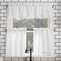 No. 918 Mariela Floral Trim Semi-Sheer Rod Pocket Kitchen Curtain Valance And Tiers Set, 58' X 24', White