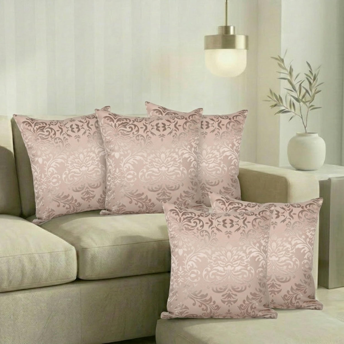 Home The Best Is For You Decorative Self Design Cotton Jacquard Cushion Covers 26X26 Inches Pack Of 5 Gold Damask Ideal For Sof