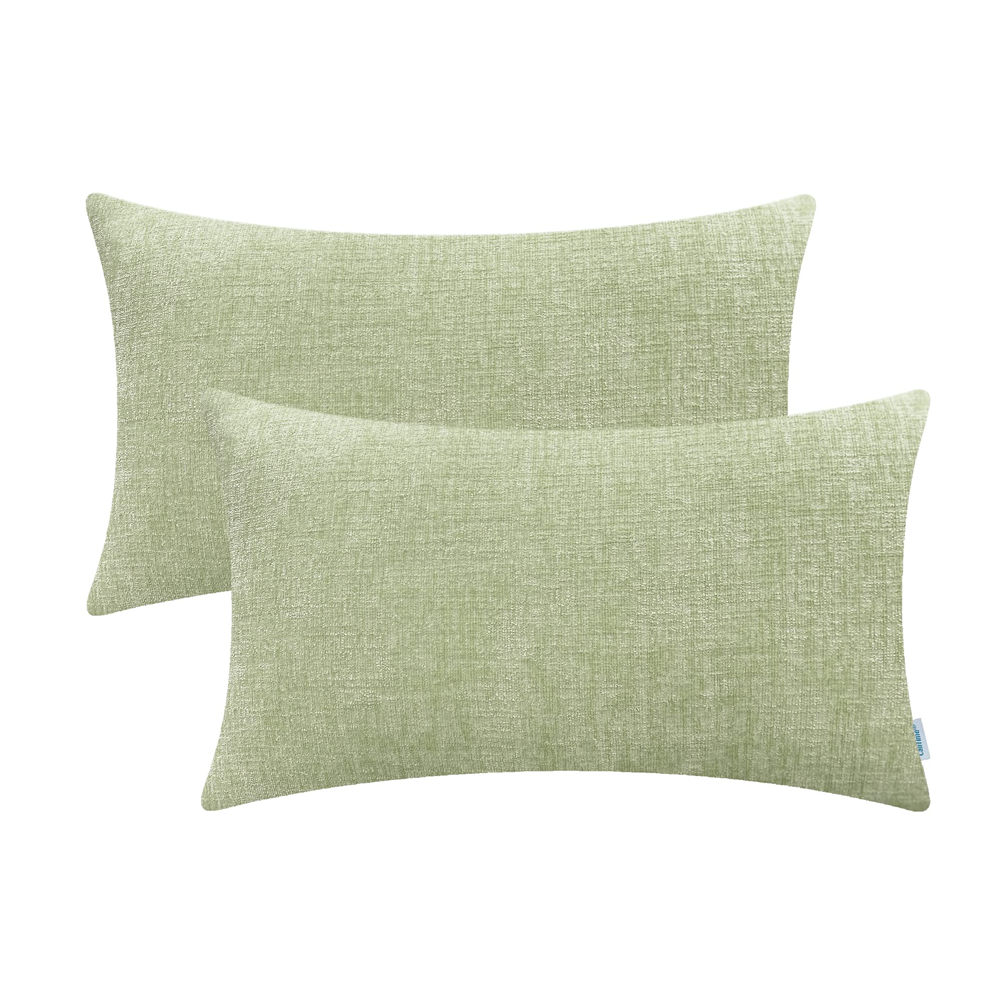 Calitime Pack Of 2 Cozy Pillow Covers Cases For Couch Sofa Home Decoration Solid Dyed Soft Chenille 12 X 20 Inches Sage