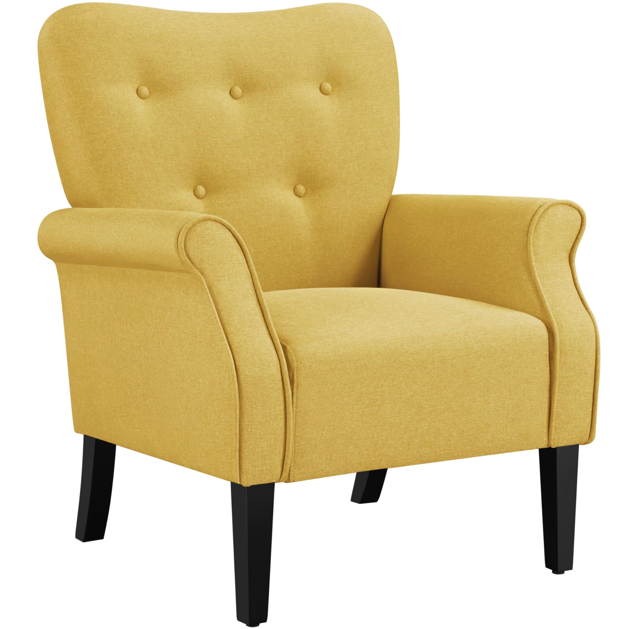 Yaheetech Modern Armchair, Mid Century Accent Sofa Chair with Sturdy Wood Legs and High Back, Upholstered Fabric Sofa Club Chair