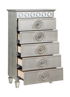 Acme Varian 5 Drawers Wooden Chest with Mirror Inlay in Silver