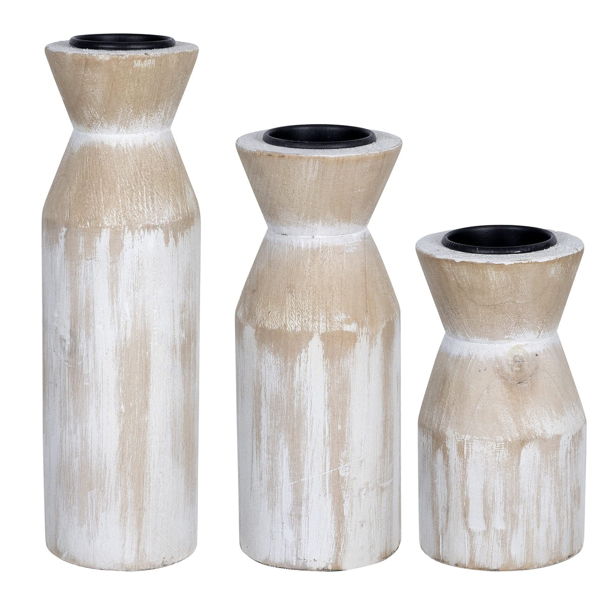 HomeRoots Multi 90% Fir Wood 10% Metal Set of Three Distressed White Candle Holders