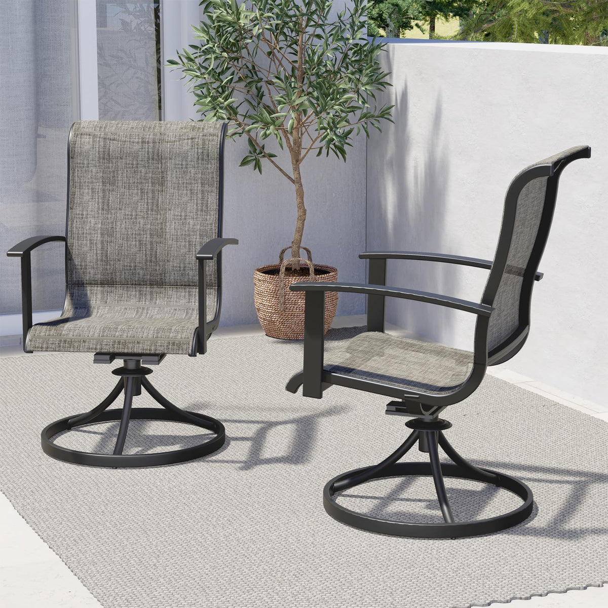 Grand Patio Outdoor Swivel Dining Chairs Set Of 2, 360 Degree Mesh Sling Rocker Sets For Deck, Garden Backyard, Mixed Coffee