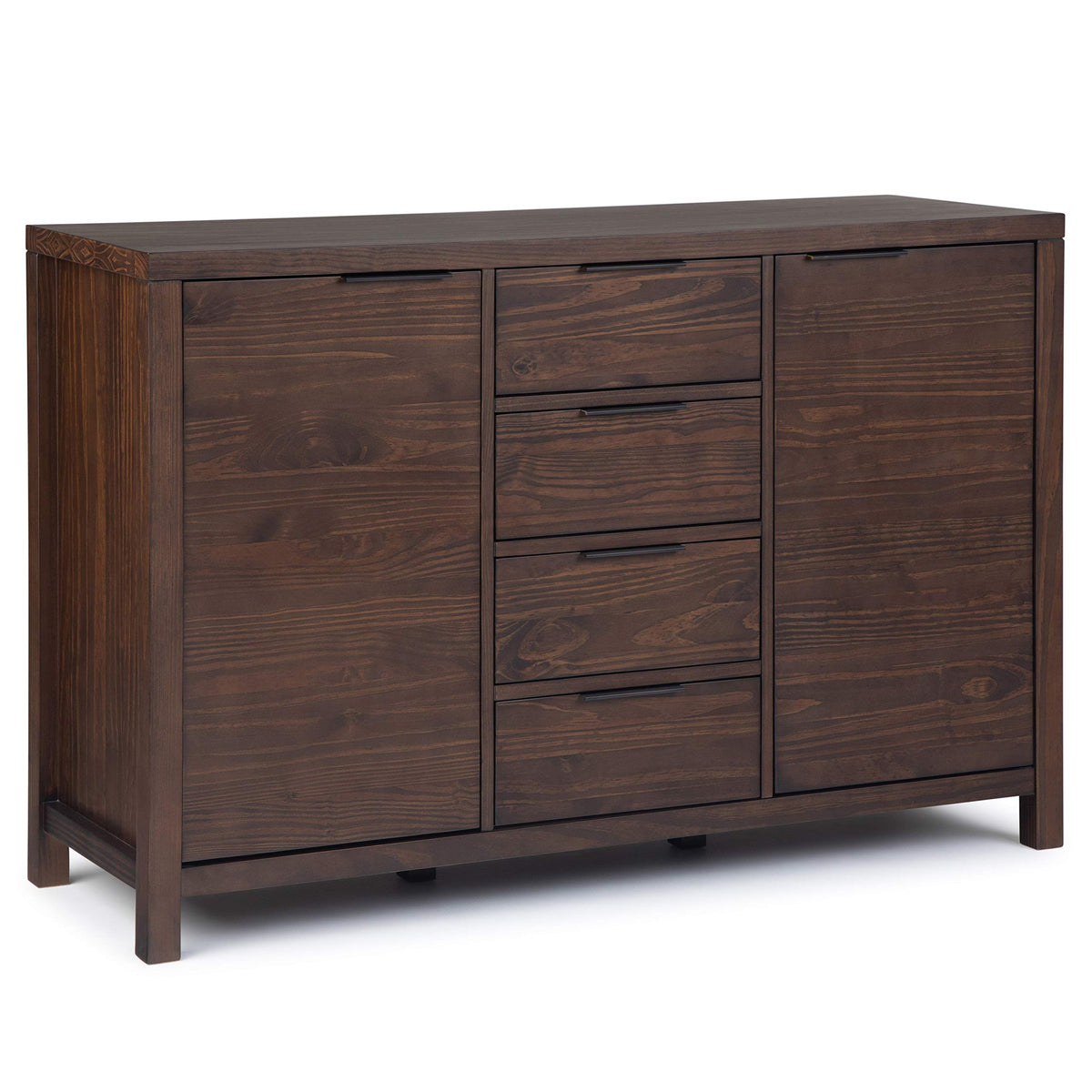 Simplihome Hollander Solid Pine Wood 54 Inch Contemporary Modern Sideboard Buffet And Wine Rack In Warm Walnut Brown Features 2