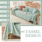 Handontime Farmhouse Couch Cover Tassel Light Green Sofa Covers For Dogs Boho Décor Geometric Aztec Couch Cushion Cover Sofa Protector Cover Sectional Couch Covers For 3 Cushion Couch, 71' X134'