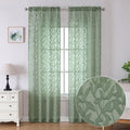 Lecloud Leia 2 Panels Sheer Sage Green Curtains 96 Inches Long, Patio Door/French Door/Living Room Curtain With Leaves, Jacquard