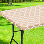 Smiry Rectangle Picnic Table Cover, Waterproof Elastic Fitted Camping Table Covers For 8 Foot Tables, Wipeable Flannel Backed Vinyl Tablecloth Protector For Indoor, Outdoor (Khaki, 30X96 Inches)