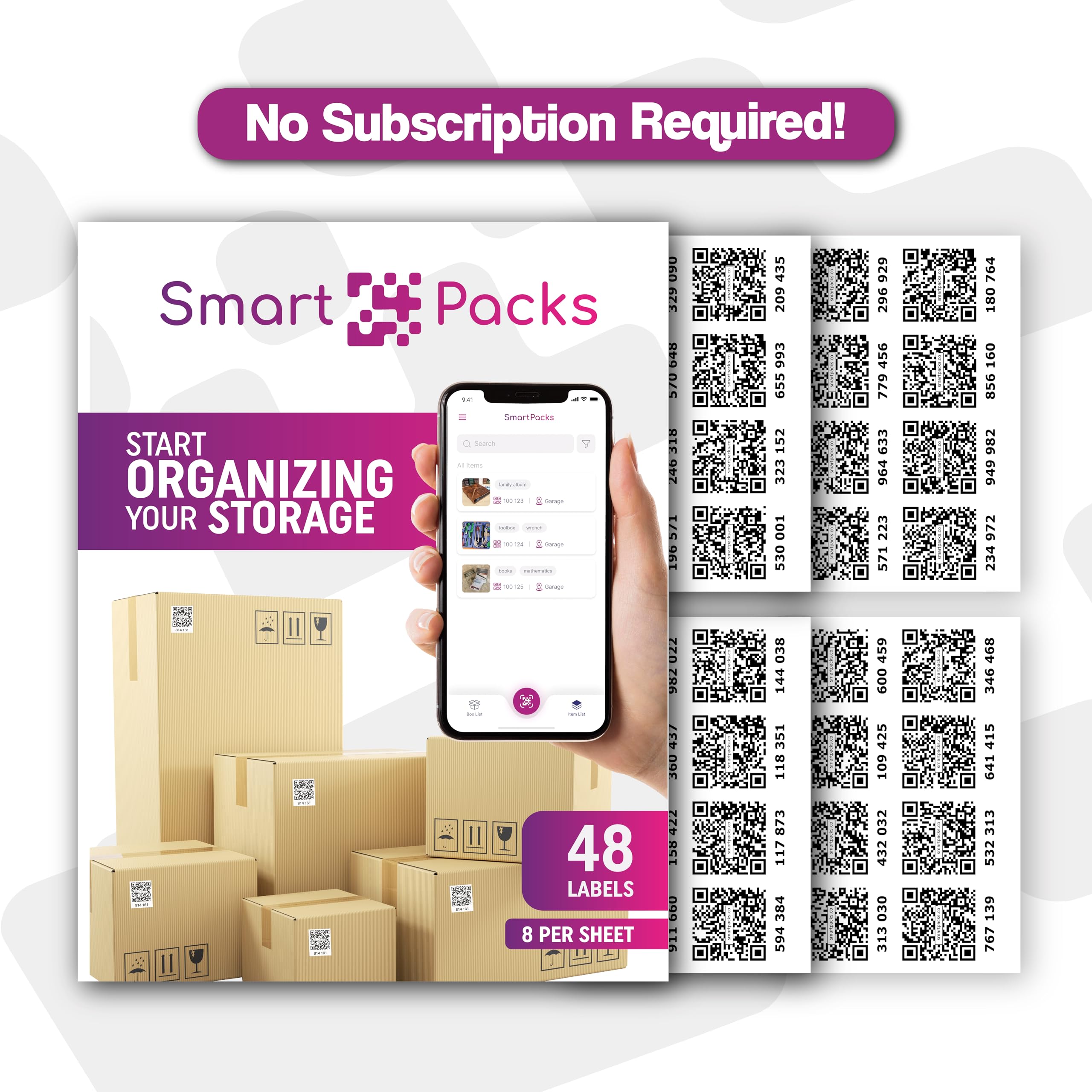 Smartpacks Qr Code Stickers | Qr Code Labels For Storage | No Subscription | Premium Smart Labels With App | Advanced Pack And T