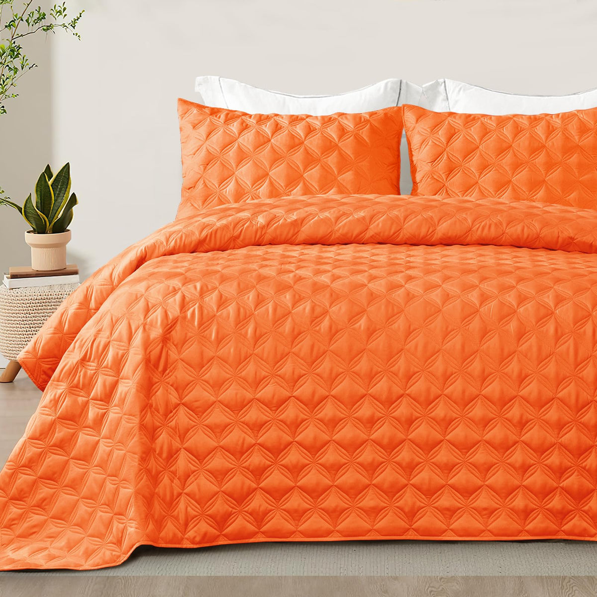 Exclusivo Mezcla Full Queen Quilt Set, 3 Pieces Lightweight Quilts Soft Quilted Bedspreads Orange Coverlets Bedding Set For All