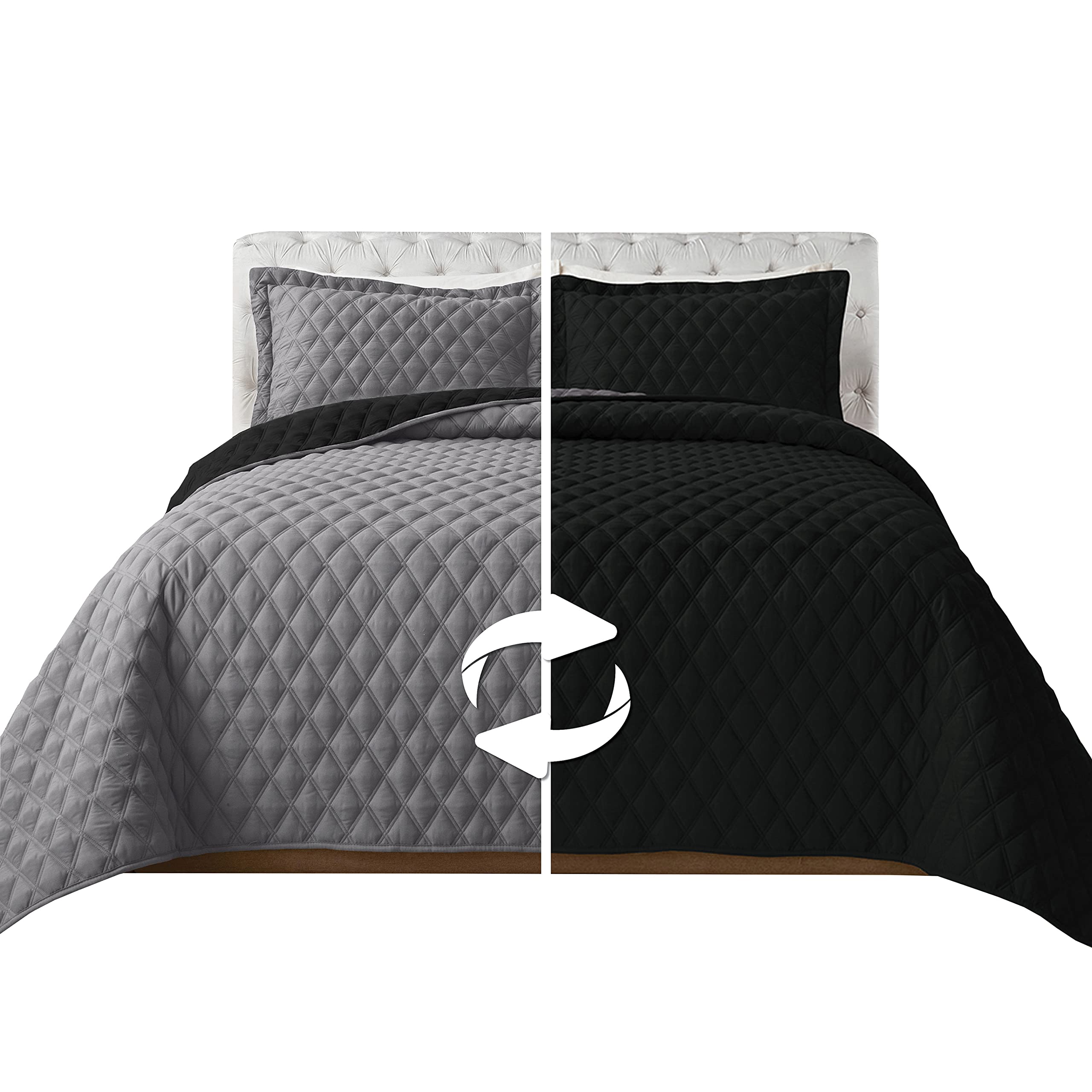 Elegant Comfort 3-Piece Quilted Reversible Bedspread Coverlet Set With Pillow Shams, Exquisite Diamond Stitching All Season Heav