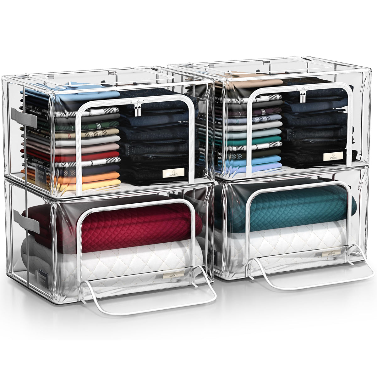 Sorbus Clear Foldable Storage Bins with Metal Frame (Medium, 4 Pack)
