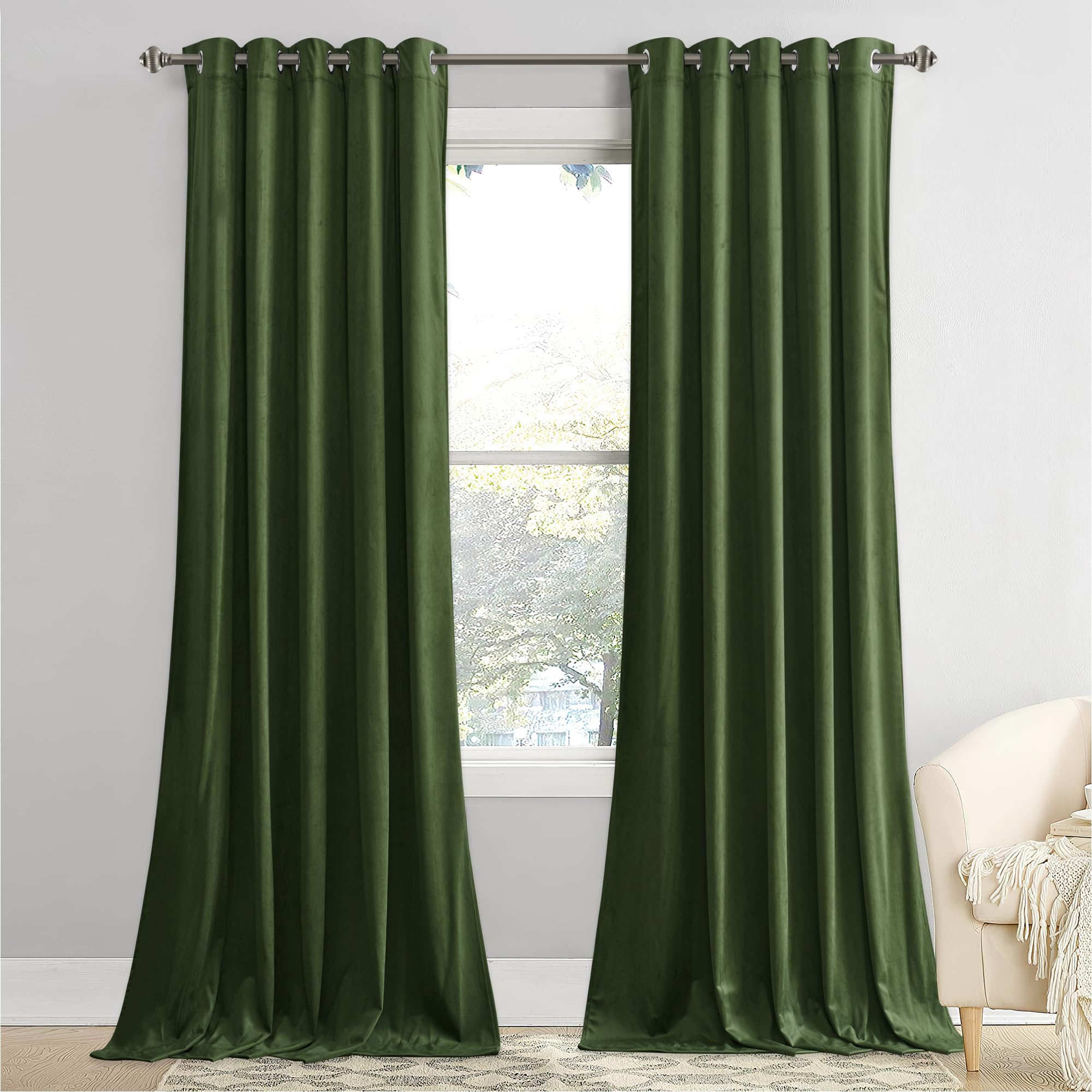 Stangh Moss Green Velvet Curtains 62 Inch Width, Soft Thick Christmas Backdrops For Holiday Party, Green Window Drapes Room Dark